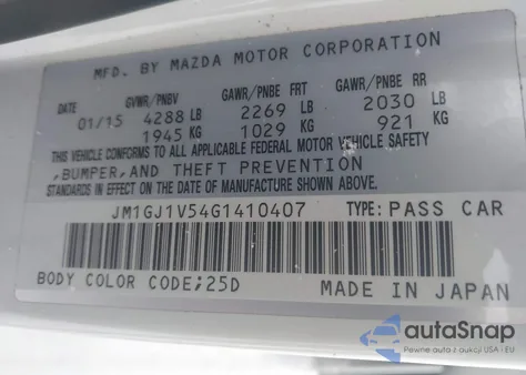 2016 Mazda Mazda6 I Touring из США, поврежденный, VIN JM1GJ1V54G1410407